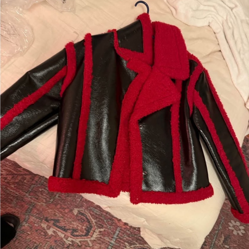7 For All Mankind Red and Black Teddy Jacket